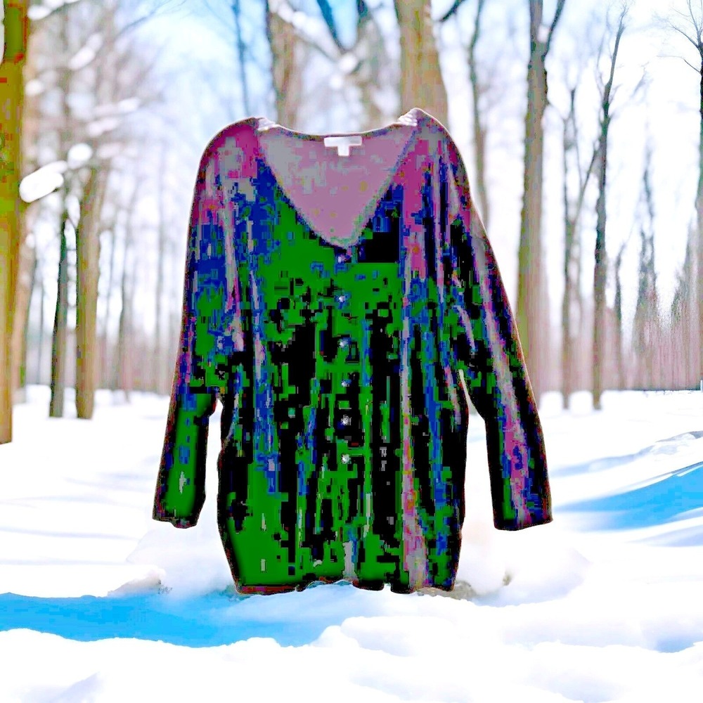 LANE BRYANT Women Within 1X 22-24 Feels like Black Velvet Cardigan Sweater Top